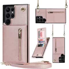 Solidenz Fashion Wallet with Lanyard for Samsung S22 Ultra – Rose Gold