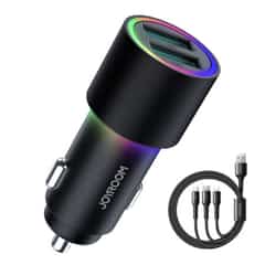 Chargeur de voiture Joyroom 24 W/4,8 A – 2 ports USB-A et câble de charge 3 en 1