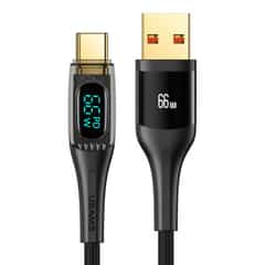 USAMS 66W USB-A to USB-C cable 1.2m – Digital Display – Black