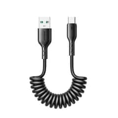Joyroom – USB-A to USB-C Cable – Coiled Cable – Extendable Charging Cable – Universal Charging Cable – 1.5 m – 30W – Black