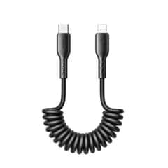 Joyroom – USB-C to Lightning Cable – Coiled Cable – Extendable Charging Cable – Universal Charging Cable – 1.5 m – 30W – Black