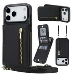 Solidenz Fashion Wallet Case with Lanyard for iPhone 17 Pro Max / 18 Pro Max – Black