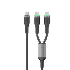 WiWU 2-in-1 USB-C kabel 100W – Snellaadkabel & datakabel – Usb-C naar dubbel USB-C – Zwart