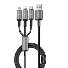 WiWU 3-in-1 USB-A kabel 66W – Snellaadkabel & datakabel – Usb-A naar USB-C, Lightning en Micro-USB  – Grijs