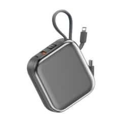 WiWU Powerbank 10000mAh – Type-C en Lightning kabel – Draadloos opladen – Digital display – Grijs
