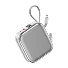 WiWU Powerbank 10000mAh – Type-C en Lightning kabel – Draadloos opladen – Digital display – Wit