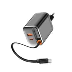 WiWU Tweepoorts Oplader Helix 67W snellader – Inclusief intrekbare kabel 70cm – Zwart