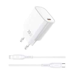 WiWU USB-C snellader 20W – Stekker inclusief USB-C naar Lightning Kabel – Wit