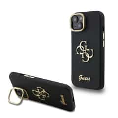 Guess 4G Logo met Camerastand functie iPhone 15 hoesje – Zwart