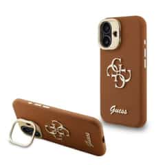 Guess 4G Logo with Camera Stand feature iPhone 16 case – Brown