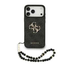 Guess 4G Metal Logo Case with Wrist Strap for iPhone 17 Pro Max and iPhone 18 Pro Max – Black