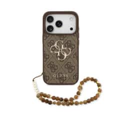 Guess 4G Metal Logo iPhone 17 Pro / 18 Pro Case – With Wrist Strap – Brown