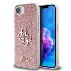 Guess Glitter 4G Metal Logo iPhone 16th case – Pink