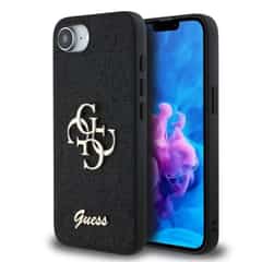 Guess Glitter 4G Metal Logo iPhone 16e hoesje – Zwart