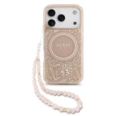Guess IML Flowers All-Over iPhone 17 Pro / 18 Pro Case – With MagSafe and Lanyard – Pink