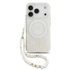 Guess IML Flowers All-Over iPhone 17 Pro / 18 Pro Case – With MagSafe and Lanyard – White
