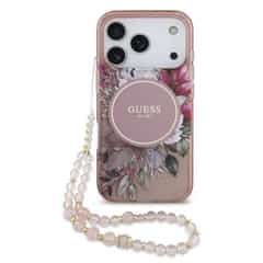 Guess IML Flowers iPhone 17 Pro / 18 Pro Case – With MagSafe and Lanyard – Pink