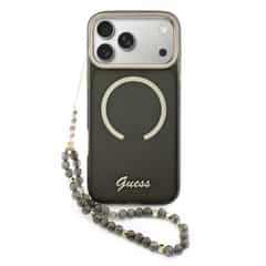 Guess IML Glitter Script Strap MagSafe Case for iPhone 17 Pro Max and iPhone 18 Pro Max – Black