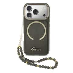 Guess IML Glitter Script Strap MagSafe Case for iPhone 17 Pro / 18 Pro – Black