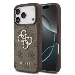 Guess PU 4G Metal Logo Hoesje iPhone 17 Pro – Bruin