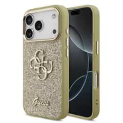 Guess PU Fixed Glitter 4G Metal Frame Case for iPhone 17 Pro / 18 Pro – Gold