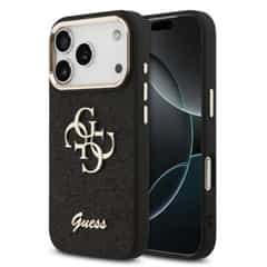 Guess PU Fixed Glitter 4G Metal Frame Case for iPhone 17 Pro / 18 Pro – Black
