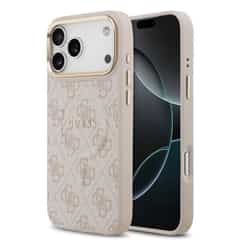 Guess PU Leather 4G Gold Frame MagSafe Case for iPhone 17 Pro Max / 18 Pro Max – Pink