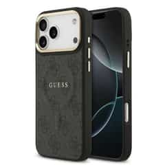 Guess PU Leather 4G Gold Frame MagSafe Hoesje iPhone 17 Pro Max – Zwart