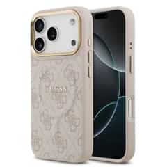 Guess PU Leather 4G Gold Frame MagSafe Hoesje iPhone 17 Pro – Roze
