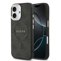 Guess PU Leather 4G Gold Frame MagSafe Hoesje iPhone 17 – Zwart