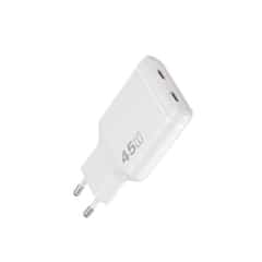WiWU Essen Slim 45W Ultra-Compact GaN Charger Dual USB-C – White