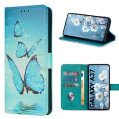 Solidenz Bookcase for Samsung Galaxy A37 – Butterflies (light blue) – 3 pieces