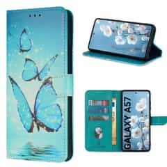 Solidenz Bookcase Case for Samsung Galaxy A57 – Light Blue (Butterflies) with 3 card slots and magnetic closure