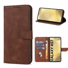 Solidenz Bookcase Case for Samsung Galaxy A57 – Brown, 3 card slots & kickstand