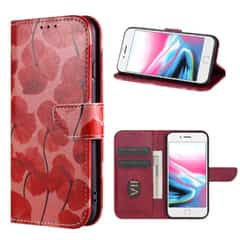 Solidenz bookcase hoesje voor iPhone SE (2022/2020), iPhone 8 en iPhone 7 – Rood (Romantische klaproos) – Pasjeshouder en kickstand