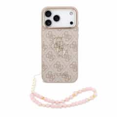 Guess 4G Metal Logo Back Cover with Wrist Strap for iPhone 18 Pro Max – Pink