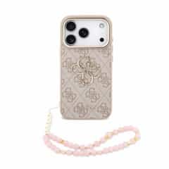 Guess 4G Metal Logo Strap Back Cover for iPhone 18 Pro and iPhone 17 Pro, Pink