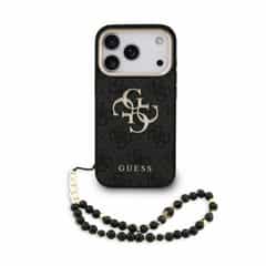 Guess PU 4G Metal Logo Strap Back Cover for iPhone 17 Pro and iPhone 18 Pro, Black