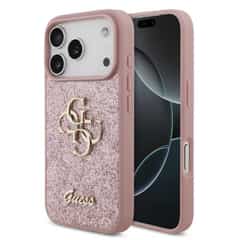 Guess PU Fixed Glitter 4G Metal Frame Case for iPhone 18 Pro / 17 Pro – Pink