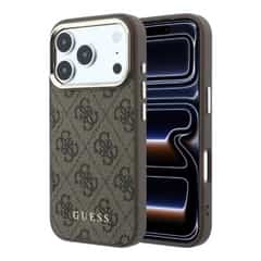 Guess PU Leather 4G Gold Frame MagSafe Hoesje iPhone 18 Pro / 17 Pro – Bruin