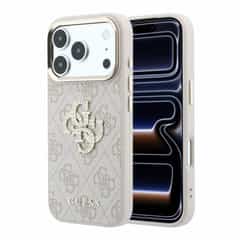 Guess 4G Rhinestone Metal Logo Back Cover for iPhone 17 Pro and iPhone 18 Pro, Pink