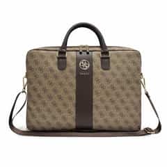 Guess 4G Stripe Metal Logo 16-inch Laptop Bag, Brown