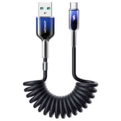 Joyroom Crystal-Clear USB-A to USB-C Coiled Cable, 3A, 1.5 m, Black