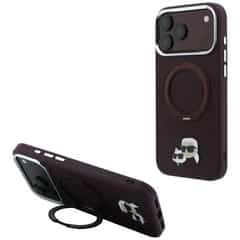 Karl Lagerfeld PU Grained K&CH Heads Ring Stand MagSafe Case for iPhone 17 Pro and iPhone 18 Pro – Red