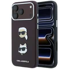 Karl Lagerfeld PU Semi Wrap Saffiano K&CH Heads Case for iPhone 17 Pro and iPhone 18 Pro – Red
