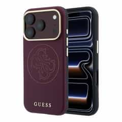 Guess PU Semi-Wrap Perforated 4G Logo MagSafe Case for iPhone 17 Pro Max and iPhone 18 Pro Max – Red
