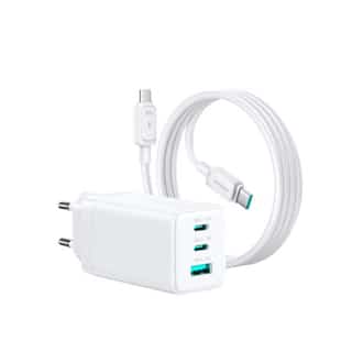Joyroom 65-W-GaN-Ladegerät, schwarz, mit 1,2 m langem, 100-W-USB-C-zu-USB-C-Kabel, weiß