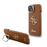 Variation Guess 4G Logo met Camerastand functie iPhone 15 hoesje – Bruin