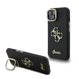 Variation Guess 4G Logo met Camerastand functie iPhone 15 hoesje – Zwart