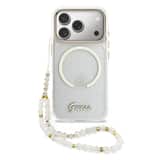 Variation Guess IML Glitter Script Strap MagSafe Hoesje iPhone 17 Pro Max – Transparant
